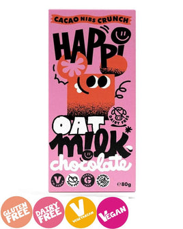 Happi Oat Milk Chocolate Cacao Nibs Crunch Bar 80g